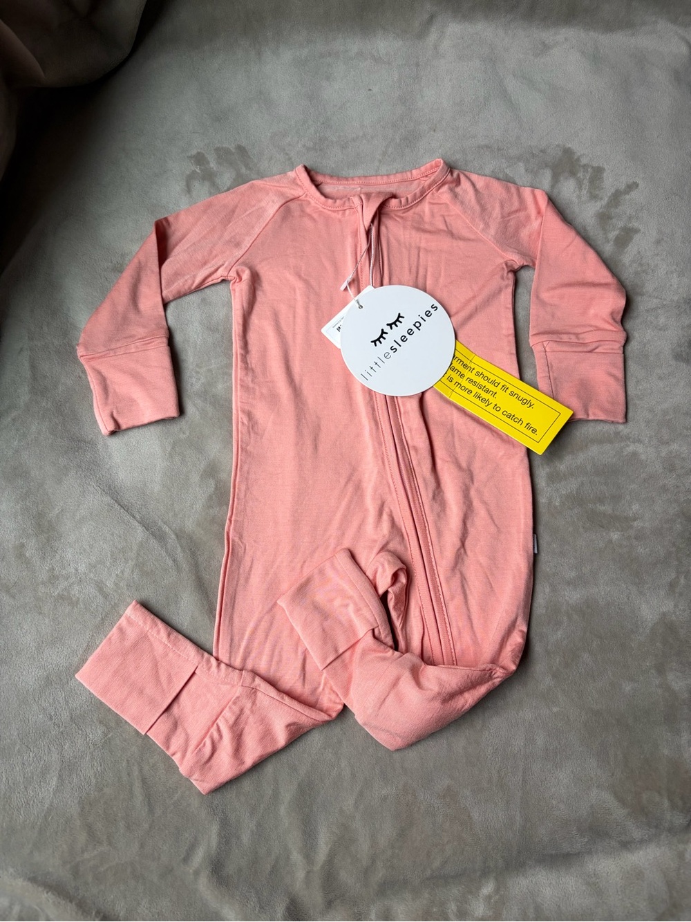 Little Sleepies Peach Pink Zipper Front Footed One-Piece